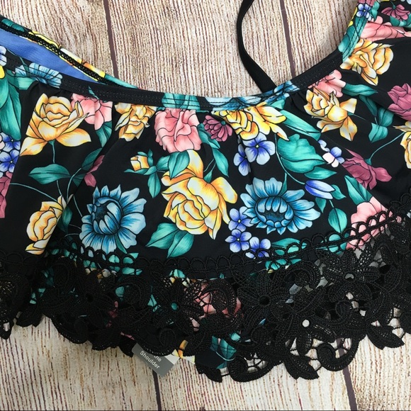 Time & Tru Floral Off the Shoulder Bikini Top Size 8-10 - Picture 4 of 9